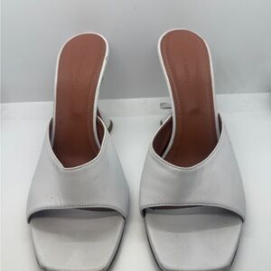 Amina Muaddi White Leather Mules